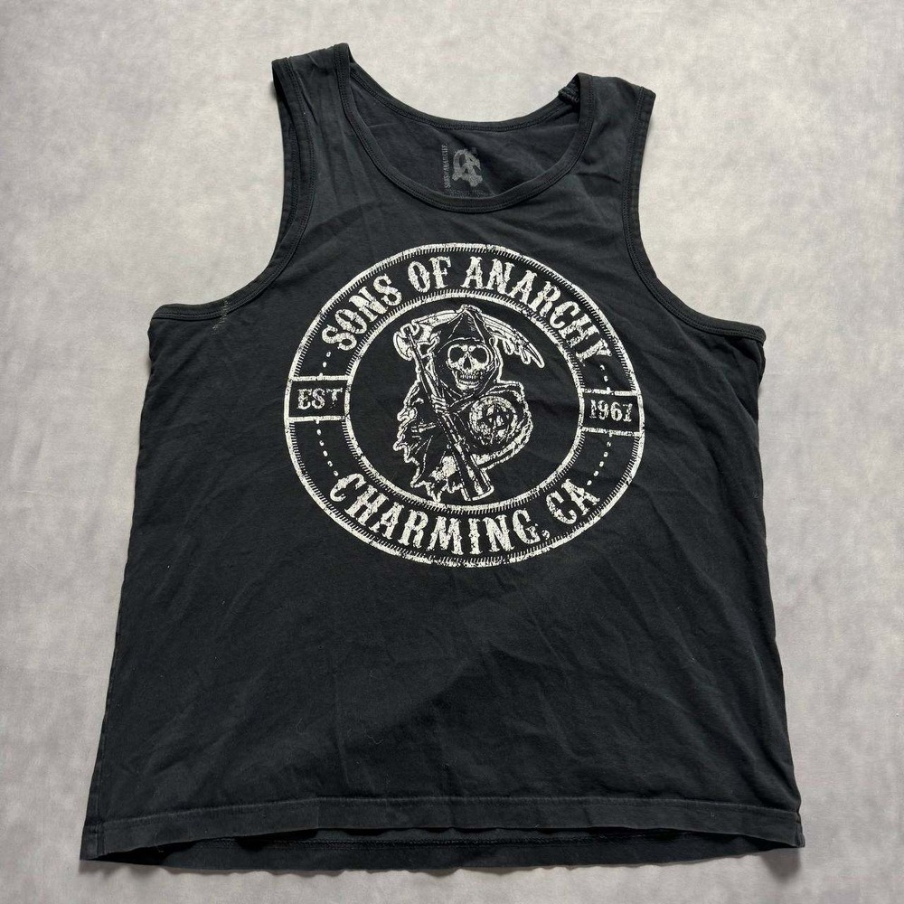 Sons of Anarchy Tank Top Mens Large Black Charming CA Reaper Graphic Biker Shirt